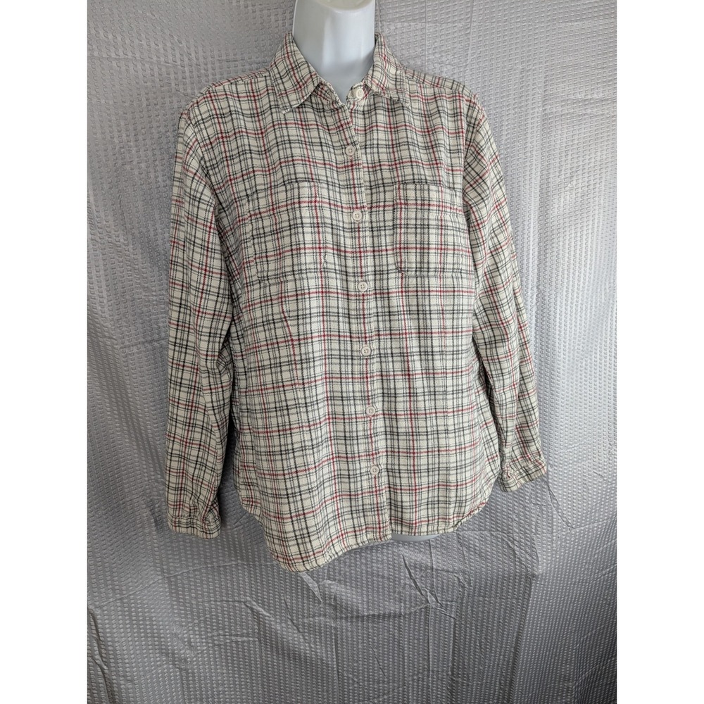 Woolrich Womens Medium Cream Red Plaid Flannel Button Up Shirt 100% Cotton 2006 - Picture 3 of 13